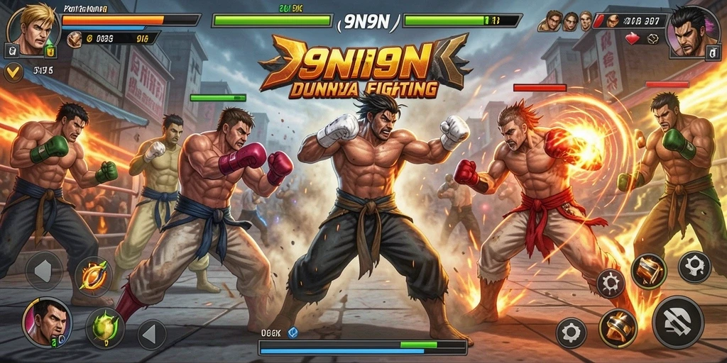 Screenshot gameplay 9N9N menunjukkan pertarungan mendebarkan antara karakter.