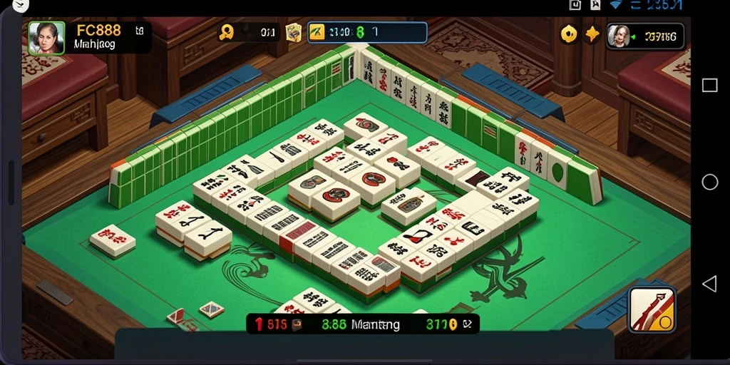 Screenshot menunjukkan gameplay seru FC888 dengan ubin Mahjong yang indah.