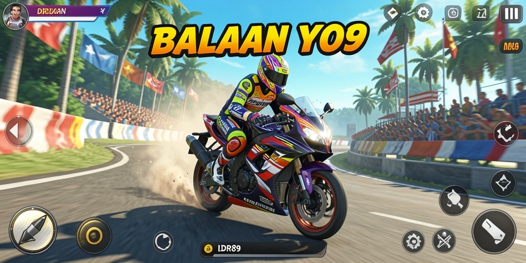 Screenshot gameplay IDR89 menampilkan balapan motor yang seru dan mendebarkan.
