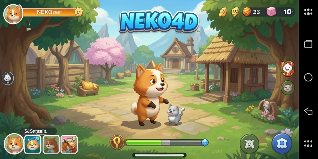 Tampilan gameplay NEKO4D yang ceria dan menyenangkan.