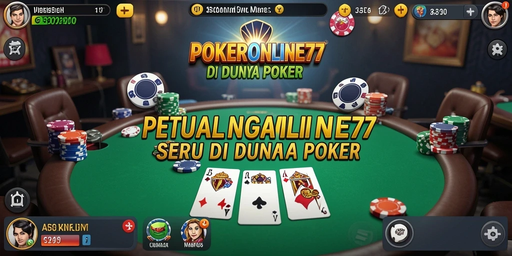 Screenshot POKERONLINE77 menampilkan aksi seru dalam permainan poker petualangan.