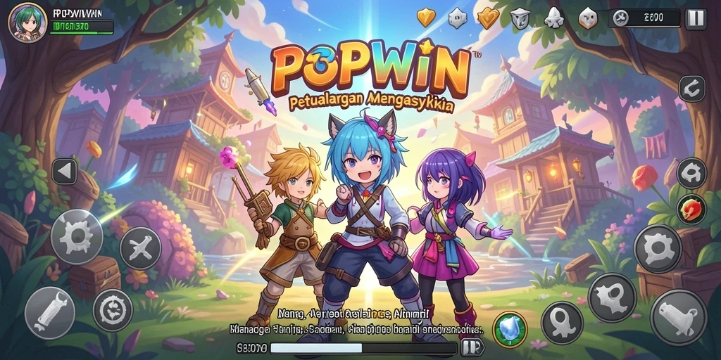 Tampilan gameplay POPWIN dengan karakter anime menarik.