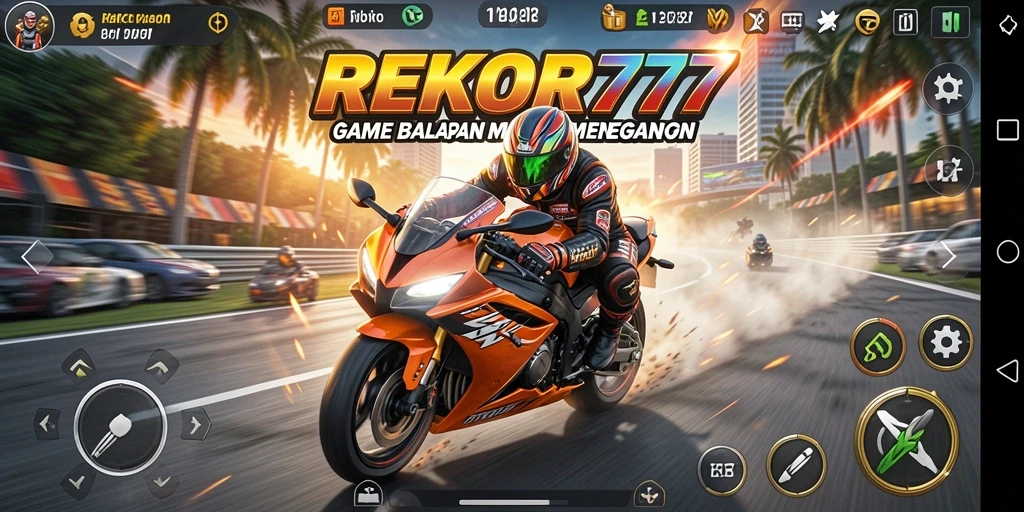 Tampilan gameplay balapan motor yang seru dan menegangkan pada REKOR777.
